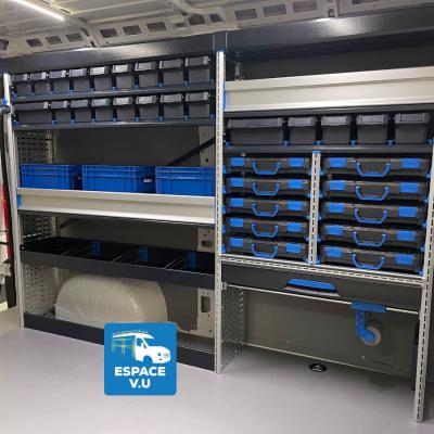 Aménagement intérieur métallique modulaire er galerie en aluminium pour le camion d'une entreprise climatisation et chauffage en Gironde et Nouvelle-Aquitaine.